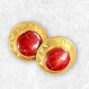 90’s Elegant Gold and Red Earrings